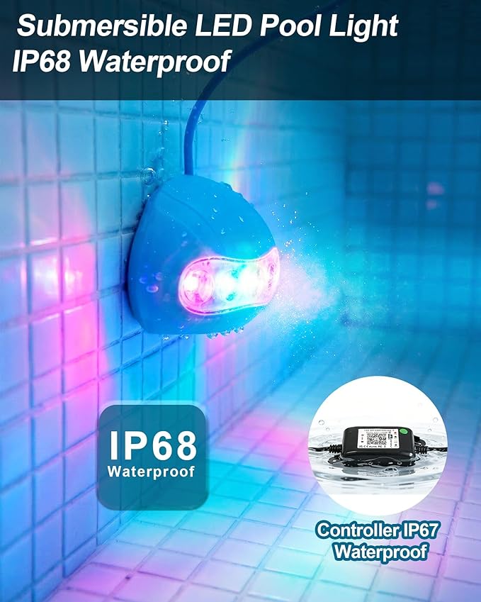 INDARUN 5V RGB Color Changing Led Pool Light with Smart IC, 15W Low Power Underwater Pool Light with Remote Control, IP68 Waterproof, for Pool Party, Fountain, Pond, Garden