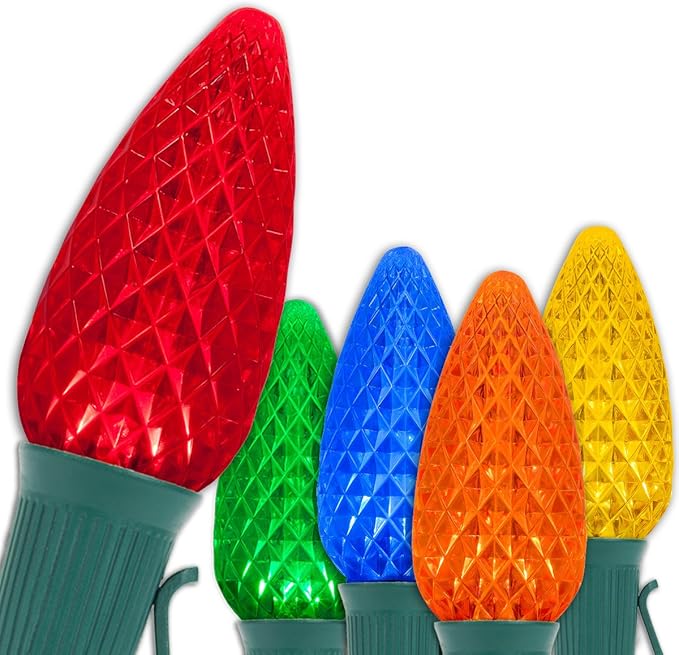 Wintergreen Lighting 100 C9 OptiCore LED Commercial Outdoor Christmas Lights – Heavy Duty Christmas String Lights; Green Wire (100 ft, Multicolor)