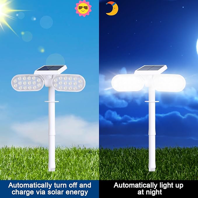 EMANER Solar Lights Outdoor Motion Sensor, 2500LM Lux Equivalent White Flood Lights for Outside, Dusk to Dawn 3-Mode Sensing Security Light, Solar Powered Driveway Lights Cordless, 2-Pack