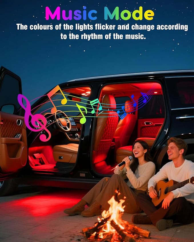Car LED Lights Interior, RGB Under Dash Foot Well Lighting Kit with DIY Mode, Mult-Color Light for Car with APP Control and Button Control, Music Sync USB 5V DC