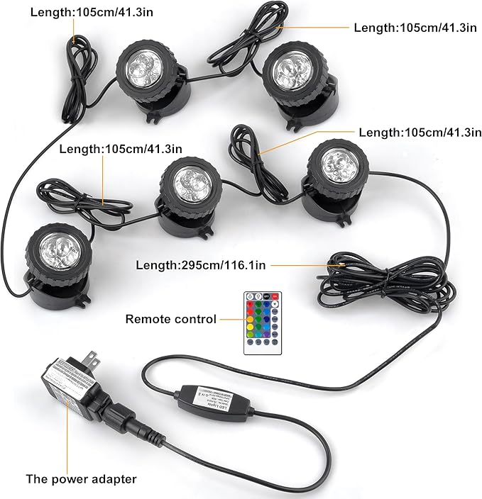 RGB Pond Lights with Timer, Super Bright LED Underwater Submersible Fountain Light,Remote Control IP68 Waterproof Colorful Landscape Spotlights for Fish Aquarium Tank Garden Yard Pool(Set of 5)