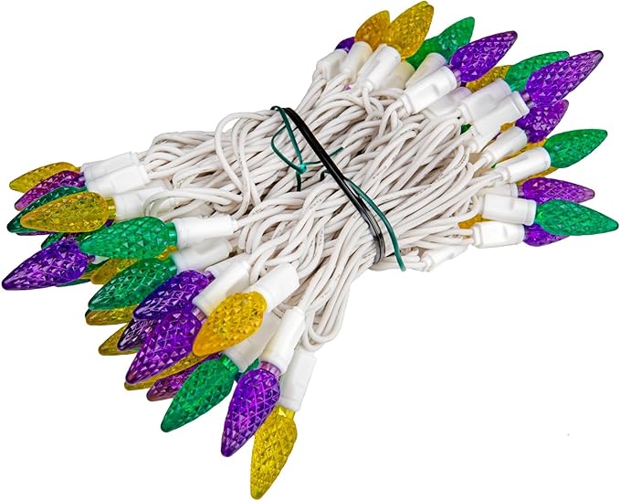 ‎‎‎Novelty Lights 24FT 70 LED C6 LED Mardi Gras String Lights, Outdoor Christmas Tree Commercial Grade LED String Lights, Christmas Lights Outdoor Tree Decorations Outdoor (Yellow/Purple/Green)