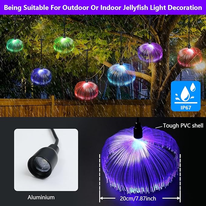 AZIMOM Smart 10pcs Fiber Optic Jellyfish Lamp 32.8ft APP Control Timing Music Sync RGBW Colorful IP67 Waterproof Outdoor Fairy Hanging String Light Garden Trees Christmas Party Wedding Ceiling Decor