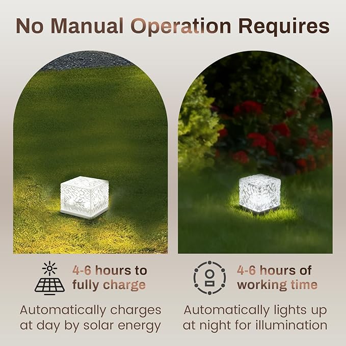 Wokyo Solar Lights Outdoor Waterproof LED Ice Rock Cube Lights Brick Lights Pavers Light 4 Packs for Patio Pool, Garden, Pathway, Decorative Christmas Festives 2.8x2.8 inch (Small - Cold White)