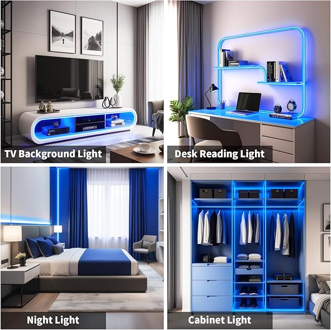 16.4FT/5m Blue COB LED Strip Light, Cuttable LED Tape Lights, 8mm Width LED Lights, CRI93+ Dimmable Flexible Light Strip for Bedroom TV Backlight Gaming Room Monitor DIY Decor(with Plug)