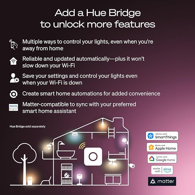 Philips Hue Smart LED A19 Bulb, White Ambiance, E26 Base, 9.5W, Full Spectrum Light 1000K-20000K, 1100 Lumens, Dimmable, Works with Alexa, Google, and Apple Home, 2pk