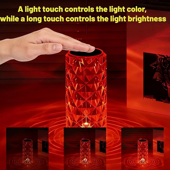 16 Colors Rose Rays Crystal Diamond Table Lamp, Touch Control Acrylic Column Light with Remote, Type-C Rechargeable, 360 Degree Transparent Shade for Bedroom Desk Décor (1, Small)