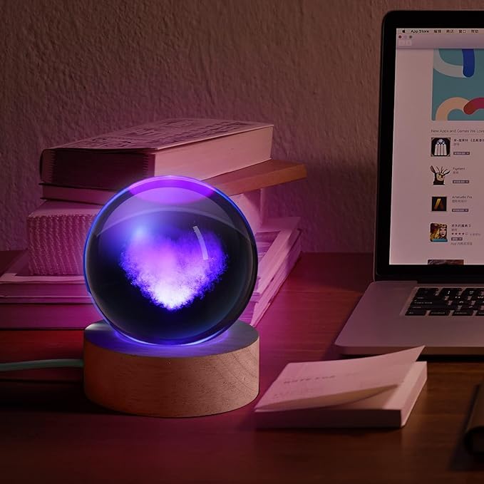 3D Galaxy Crystal Ball Night Light for Gifts with Colorful LED Light Base, Color Changing Light with Remote as a Birthday Gift for Teens Boys and Girls, Heart-Shape Cloud Model
