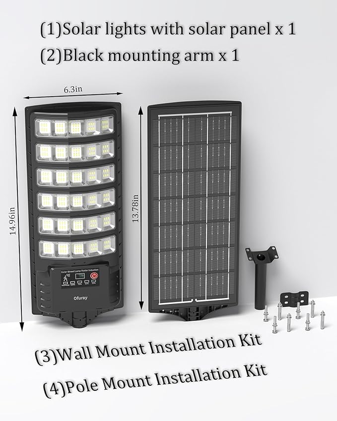 Ofuray Solar Flood Lights Outdoor,5AH High Power Solar Street Security Parking Lot Lights Dusk to Dawn with Motion Sensor 5 Modes,7000k Daylight with Remote Control for Wall,Backyard,Outside OZL-4Pack