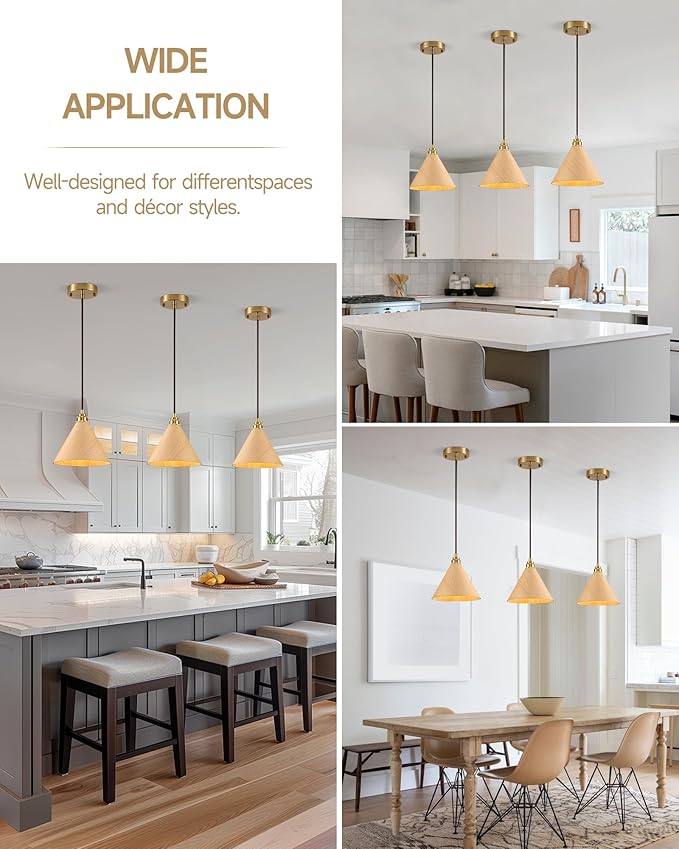 1 Pack Wood Pendant Lights Kitchen Island, 8.3” Small Pendant Light, Adjustable Gold Height Kitchen Hanging Light, Nordic Island Lights for Dining Room, Bedroom, Hallway, Bar(Natural Wood)