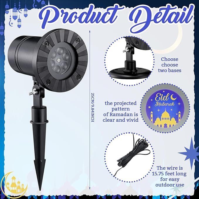 Eid Mubarak Decorations Outdoor Ramadan Projector Lights Outdoor Christian Muslim Moon Star Holiday Decorative Lights for Garage Yard Garden Porch Door Wall Indoor Decor