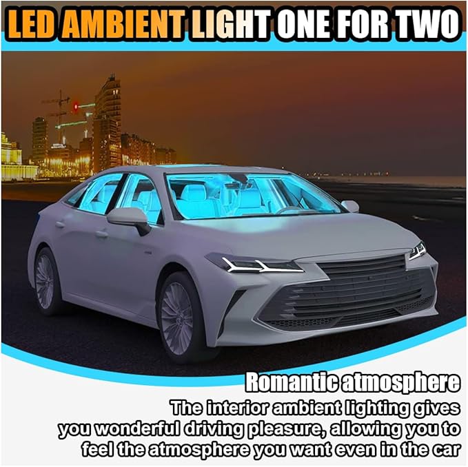 Universal Car LED Strip Light, Cigarette Lighter Auto Interior Decorative Lamp, 12V Under Dash Ambient Night Light, 24 LEDs RGB Neon Interior Atmosphere Lights for Car SUV (Ice Blue, Lighter)