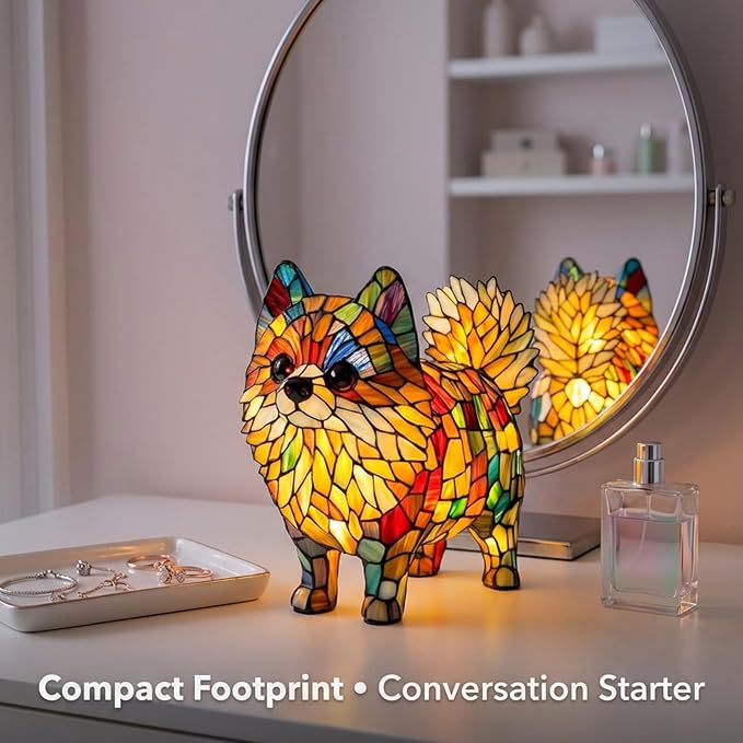 Rainbow Puppy Lamp Stained Glass Dog Night Light 3D Retro Stained Resin Rainbow Pup Lights Charge Powered Table Lamp Puppy Glow Lamps for Home Bedroom Desk (K)
