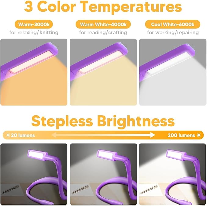 Mothers Day Gifts for Mom Wife: Neck Reading Lamp Purple Gifts for Women Book Lovers Knitting Crochet Accessories, Mother's Day Gifts for Grandma Nana Mothers Day Presents for Readers Sewing Supplies