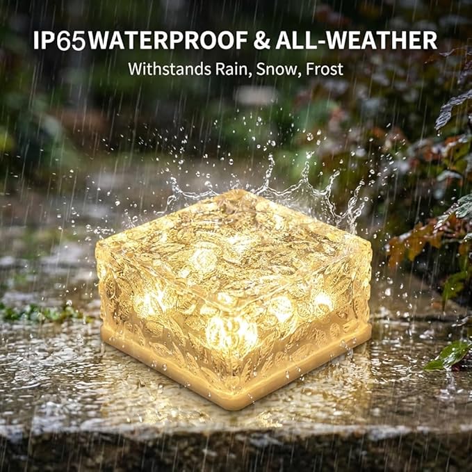Solar Brick Lights Outdoor Waterproof - Recessed Solar Paver Lights, Ice Brick Design, No Wiring Needed,Landscape Lighting for Pathway,Garden, Patio, Yard, Driveway Decor (8, Warm White, Square)