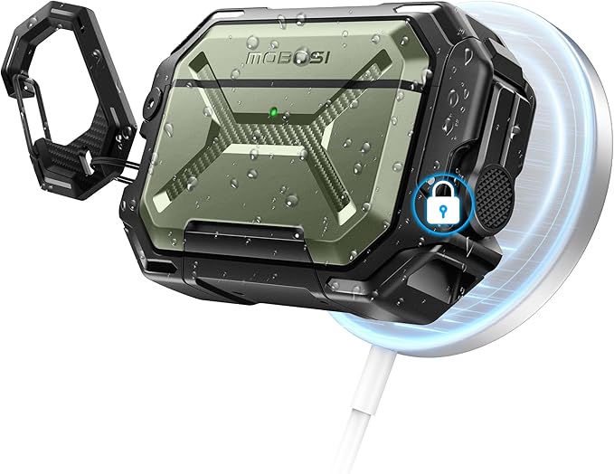 MOBOSI for AirPods Pro 3 Case [IP68 Waterproof Case for iPods Pro 3&Compatible with MagSafe] Military Grade Protective Earpods Pro3 Cover with Secure Lock, Keychain & Phone Stand (2025),Green
