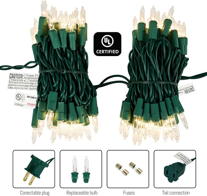 Clear Christmas Lights 100 Count, 21ft Christmas Tree Fairy String Indoor for Bedroom, Warm White Xmas Mini Incandescent String Lights for Outside Decoration, Green Wire