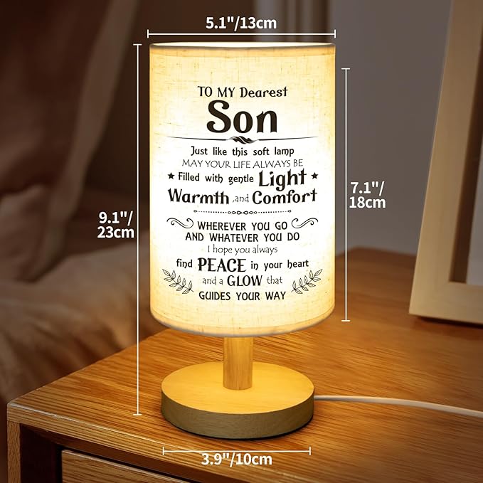 Gifts for Son from Mom Dad, Son Birthday Gifts Fabric Lamp,Birthday Gifts for Son Table Lamp with Wooden Stand Unique Son Gifts