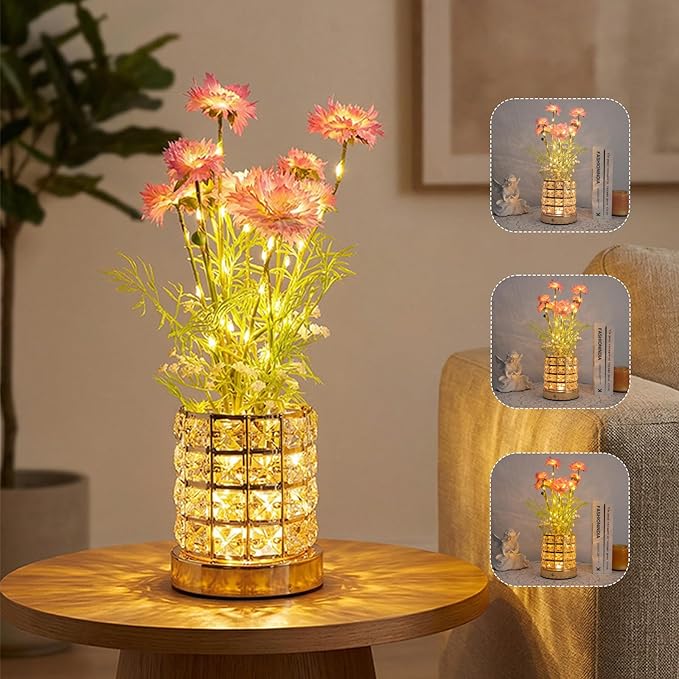 Cornflower Flower Lamp, Rechargeable Artificial Flower Table Lamp with 3 Color Temperature, Dimmable Touch Cordless Lamp for Bedroom Room Home Decor, Birthday Mother's Day Gift for Mom Grandma Women