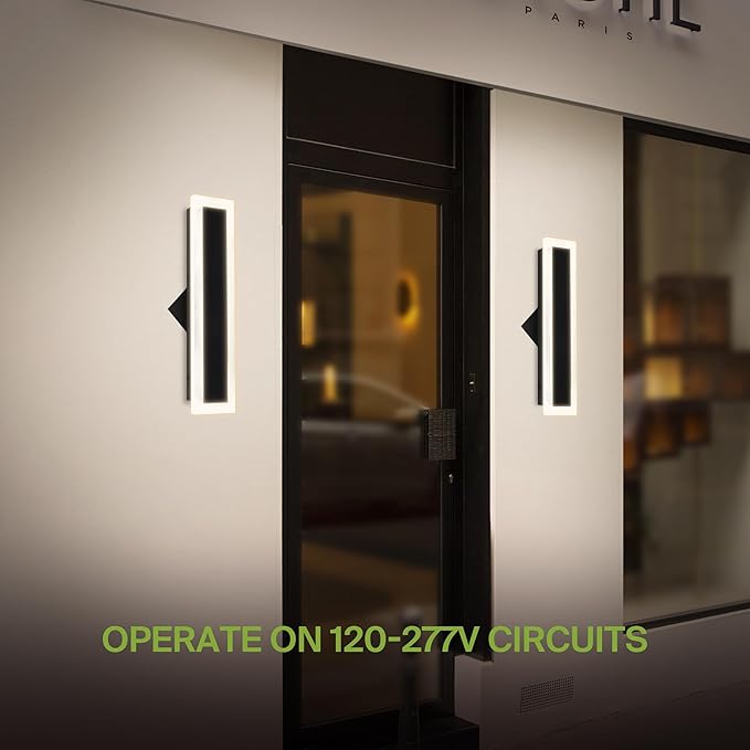 ASD LED 18" Long Wall Mount Light Fixture, Outdoor & Indoor Linear Sconce | 3CCT, Dimmable, Waterproof, Anti-Rust, ETL Listed | 18W 1500LM 3000-5000K 100-277V | Exterior Porch Lighting | Black, 2 Pack