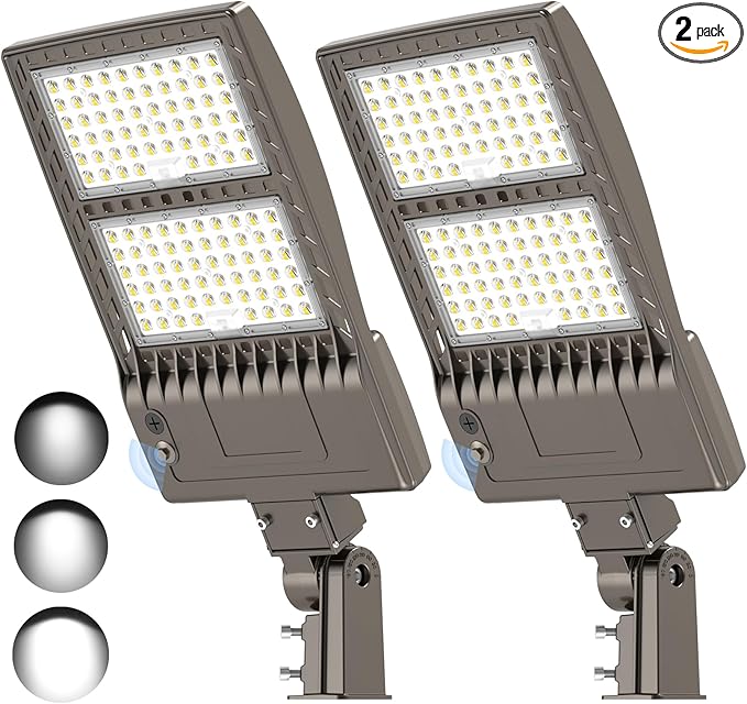 KUKUPPO 2Pack 480V 400W LED Parking Lot Light DLC ETL Listed, 60000LM Power Adjustable, Dusk to Dawn LED Shoebox Flood Pole Light Outdoor Parking Lighting with Slip Fit 5000K IP65 Waterproof 277-480V