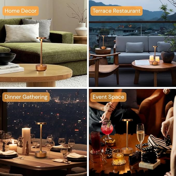 2-Pack Cordless Table Lamp Rechargeable, 5000mAh Battery Operated LED, Touch 3-Color Stepless Dimming, IP54 Waterproof Wireless Lamp for Bedroom Dining Restaurant Patio Outdoor – Titanium