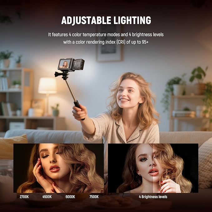 NEEWER Basics Bi Color Magnetic LED Camera Light Compatible with DJI OSMO Nano Action 3 4 5 Pro Cage AC009 PRO Pocket 3 Accessories Bracket, 1.5W Plastic Selfie Vlog Fill Light Attachment CRI95+, M25
