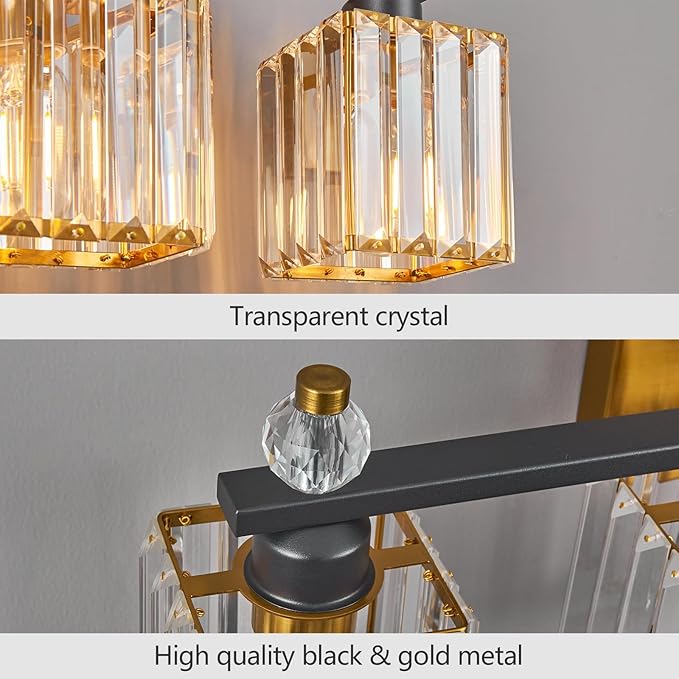 Vanity Lights 5-Light Modern Crystal Vanity Light Black Gold Bathroom Light Fixtures Over Mirror Crystal Bathroom Vanity Lighting Fixtures