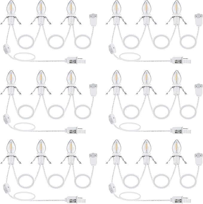 Meonum Accessory Cord with 3 LED Light Bulbs, 8.2 Ft Indoor Blow Mold Light Cord with Female Plug for Halloween Pumpkins Christmas Village Houses and Craft Projects Decoration, Warm White (6 Pack)