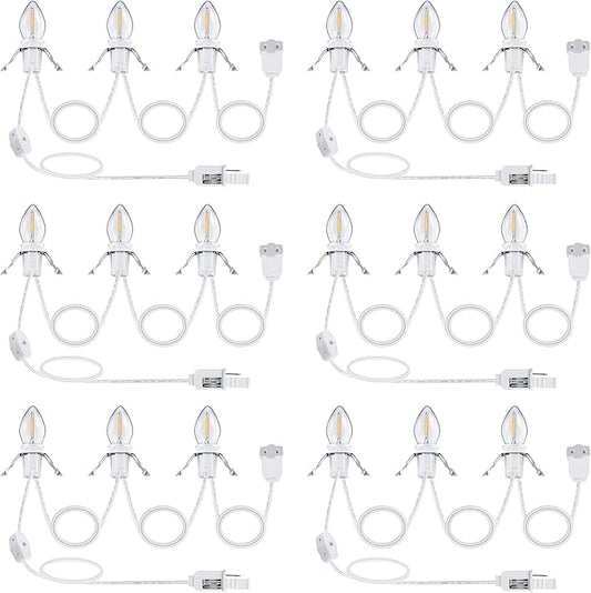 Meonum Accessory Cord with 3 LED Light Bulbs, 8.2 Ft Indoor Blow Mold Light Cord with Female Plug for Halloween Pumpkins Christmas Village Houses and Craft Projects Decoration, Warm White (6 Pack)