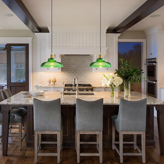 Plug in Pendant Light: Hanging Light Plug in Green Glass Hanging Lamp, Pendant Lighting for Kitchen Island, Bedroom, Dining Room, Living Room, No Bulb