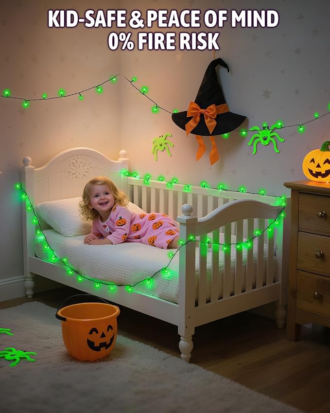 Halloween Lights Battery Operated, Green Fairy Lights with Timer Waterproof 9.8ft 30 LED Halloween Decorations for Outdoor Indoor Patio Home Party Garden Yard Decor 2 Packs
