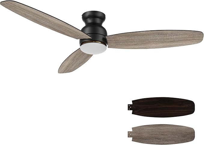 Carro Ceiling Fan with Lights, Indoor & Outdoor Ceiling Fan, 60" Low Profile DC Smart, Compatible with Alexa, Siri, Google Home & Smart APP, 2 Colors of Reversible Blades, Dark Walnut & Wood