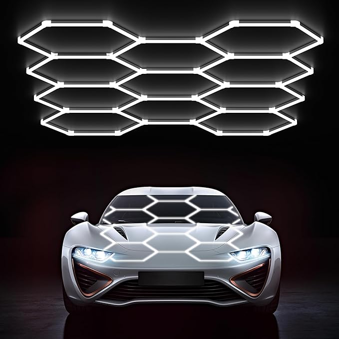 HYPERLITE Gen 2 Hexagon Garage Lights: 322W 32200LM 11 Grids Hexagon Led Light, 6500K Ultra Bright Honeycomb Hex Lights, Easy Install, Durable Design for Garage, Car Detailing, Workshops, Gym