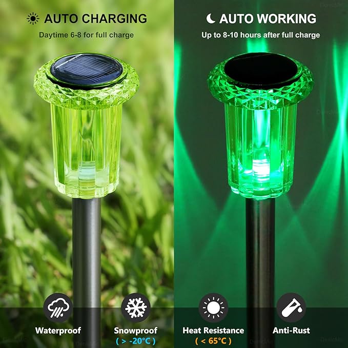 Solar Lights Outdoor 10 Pack Solar Pathway Lights Green Halloween Decorations Waterproof Yard Lighting for Outside Driveway Garden Walkway Path Landscape Lawn