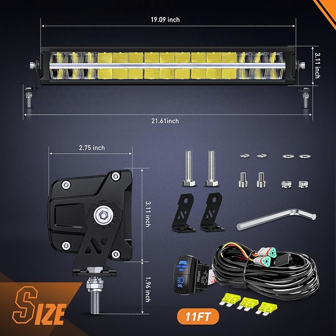 Nilight LED Light Bar with Amber DRL 19 Inch 150W Offroad Light Anti-Glare Flood Spot Combo LED Driving Light IP68 w/ 14 AWG DT Connector Wiring Harness for Pickup Truck SUV ATV UTV Boat 4x4