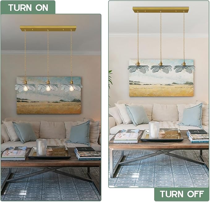 Island Pendant Lights for Kitchen 3 Light Modern Pendant Light Hand Blown Large Glass Chandelier Gold Pendant Light Vintage Chandelier with Dark Green Glass Shade for Dining Room Bedroom