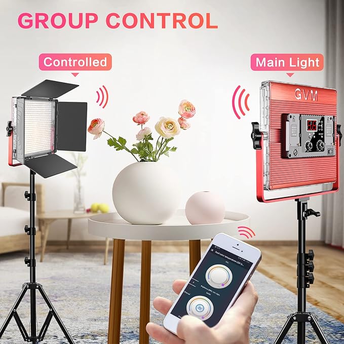 GVM 2 Pack of LED Video Light Kit, 50W Dimmable Bi-Color Photography Lighting, 3200K-5600K, 832Pcs LED Beads, 25000lux/0.5m, Intelligent APP Control