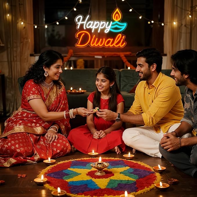 Happy Diwali Neon Sign,Neon signs For Wall Decor,USB Powerd with Dimmable Brightness Diwali Decor,Neon Lights for Festival,Diwali Decorations for Home,Indoor Diwali Lights for Party,Mandir