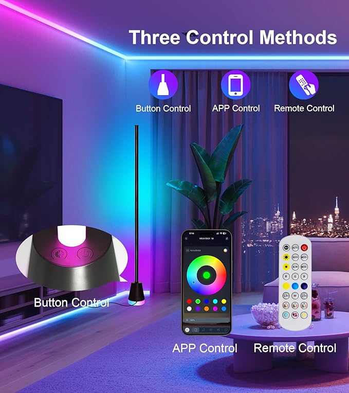 Ericlin 2Pcs Corner Floor Lamp,Smart RGB LED Corner Lamp with App and Remote Control,16 Million Colors & 68+ Scene,Music Sync,Timer Setting,Ideal Standing Lamp for Living Rooms,Bedrooms,Gaming Rooms