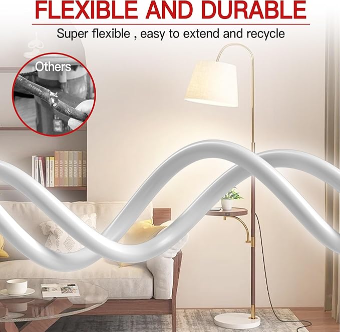 16/3 25 Ft Indoor White Extension Cord, Flexible & Flame Retardant White 3 Prong Power Cord Indoor for Home and Office, 13 Amps 1625 Watts 125 VAC 16AWG, ETL Listed