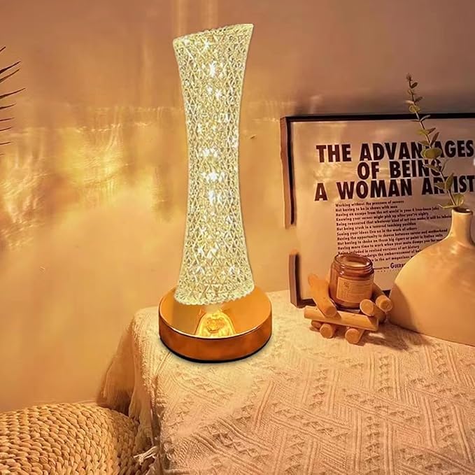 Crystal Table Lamp, Touch Control Nightstand Night Light, USB Rechargeable Bedside Light for Bedroom Living Room Desktop Bar Cafe Office Indoor Decoration (Pentagram)(Canton Tower)