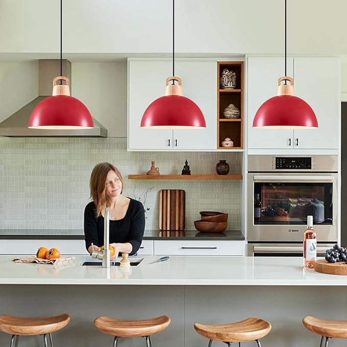 Red Pendant Light; 3 Packs 11.8inch Kitchen Pendant Lights; Farmhouse Pendant Light; Pendant Lights Kitchen Island for Bedroom; Office; Living Room