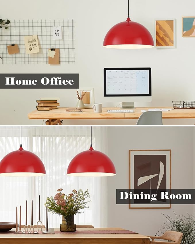 Red Pendant Lights Kitchen Island, 16" Dome Pendant Light, Modern Farmhouse Pendant Light for Kitchen Island, Dining Room, Cafe, Bar, 2 Pack