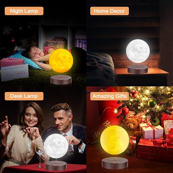 Levitating Moon Lamp, 3 Color LED, Magnetic Floating, 3D Printing, Night Light, Office Decor, Creative Gifts