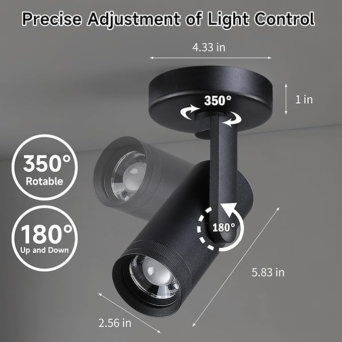 12W LED Dimmable Zoomable Ceiling Spotlight Indoor – Adjustable Wall Surface Mount Accent Spot Light for Home Pitcure, Painting, Plants & Artwork | Warm White 3000K CRI 97, Black 4 Packs