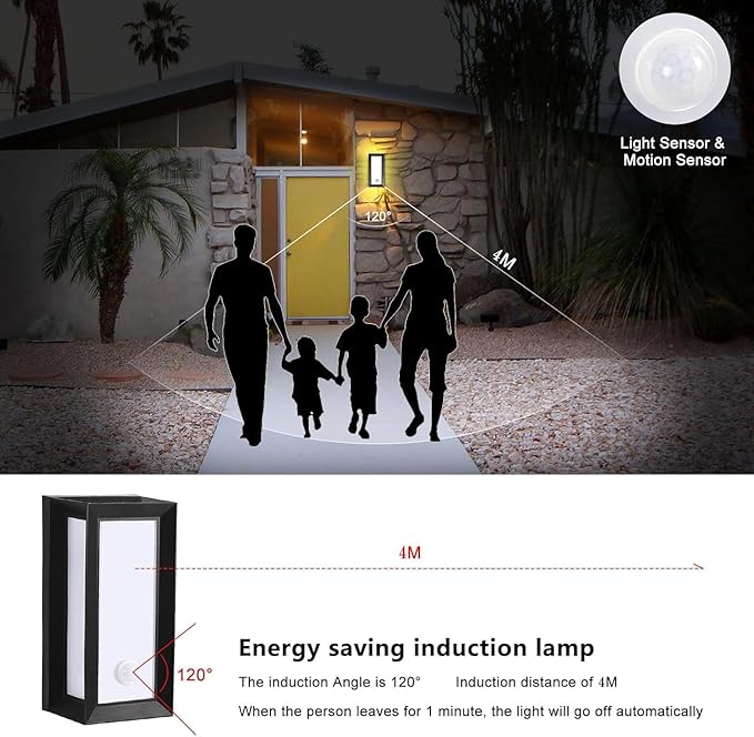 Kawell Motion Sensor Wall Light Outdoor Waterproof LED Wall Socnce Dusk to Dawn Exterior Wall Lamp 18W Hardwired for Patio Porch Courtyard Garage, Warm White