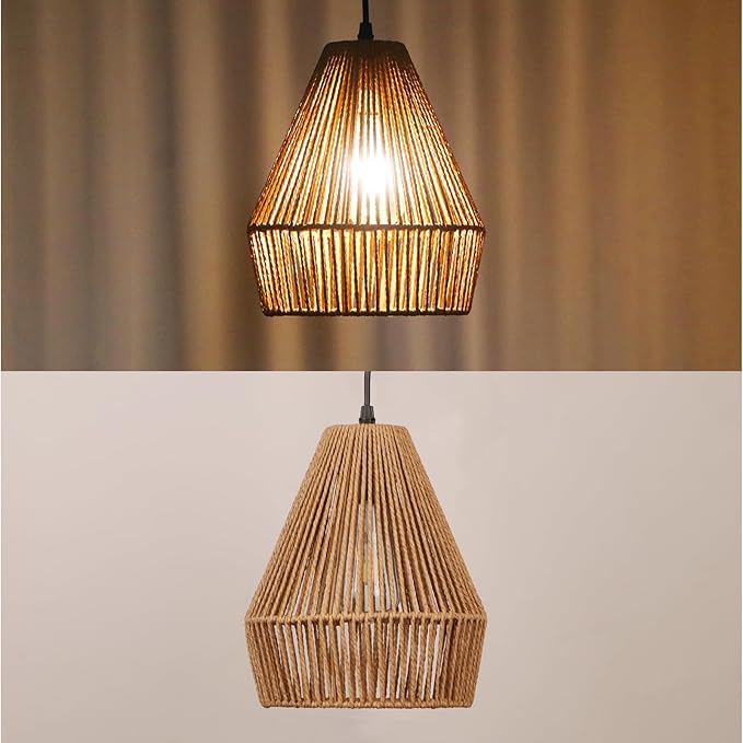 3 Packs Rattan Pendant Light, 9” Boho Hanging Light Fixture Kitchen Island, Natural Hand-Woven Pendant Light, Adjustable Farmhouse Chandelier For Kitchen Sink Island Bar Foyer Bedroom Dining Room