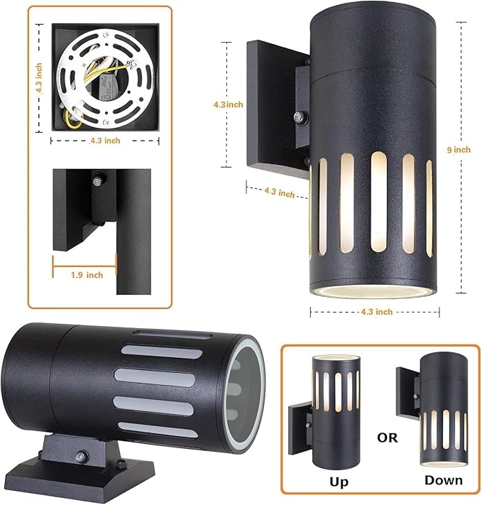 Dusk to Dawn Sensor Outdoor Wall Sconce, Exterior Lighting -ETL Listed, Aluminum Anti-Rust Waterproof Wall Mount Cylinder Light, 1-Direction Up or Down Light Fixture for Porch,Patio or Doorway
