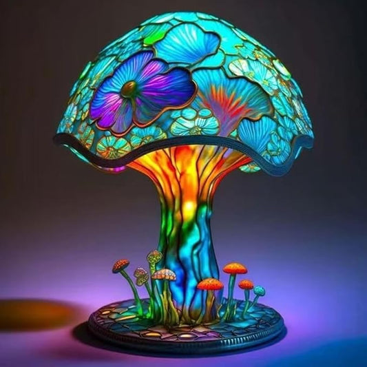 Creative Glass Resin Mushroom Table Lamp, 5.9 Inch Stained Glass Mini Night Light, Bohemian Decoration for Bedroom, Living Room, Home Office - Gifts